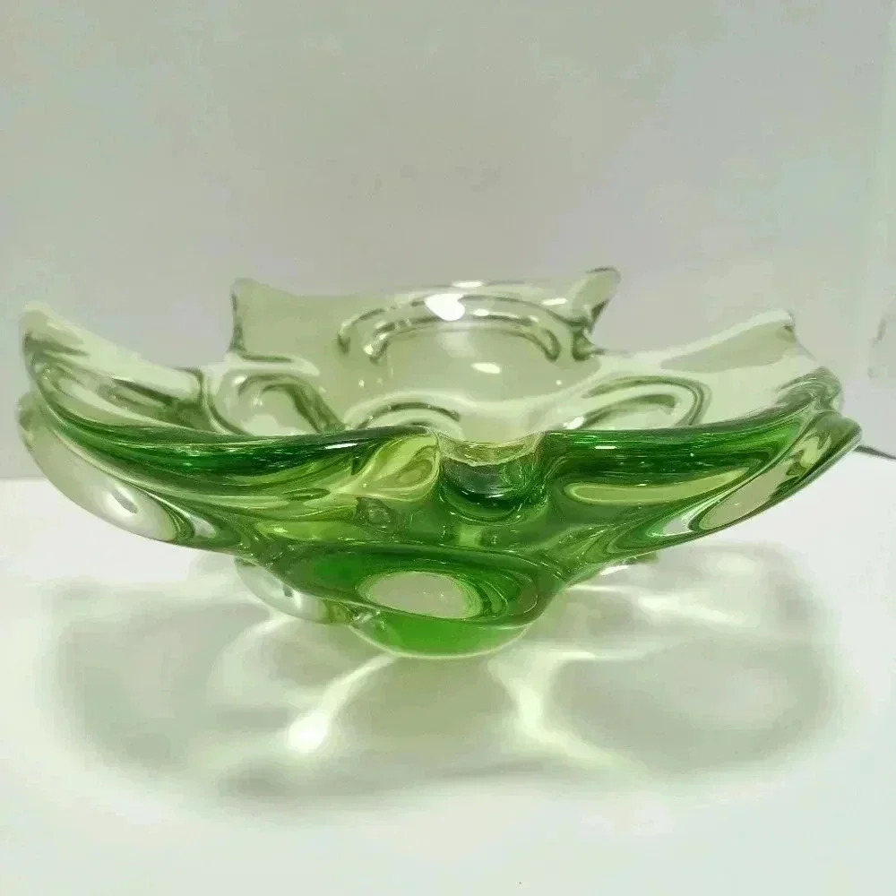 Vintage Murano Italy Art Glass Bowl Candy Trinket Dish Ashtray Green - Picture 2 of 8